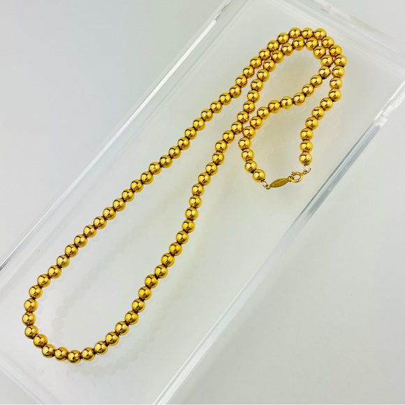 VINTAGE NAPIER BALL BEAD POLISHED GOLD PLATED NECKLACE - Picture 2 of 12